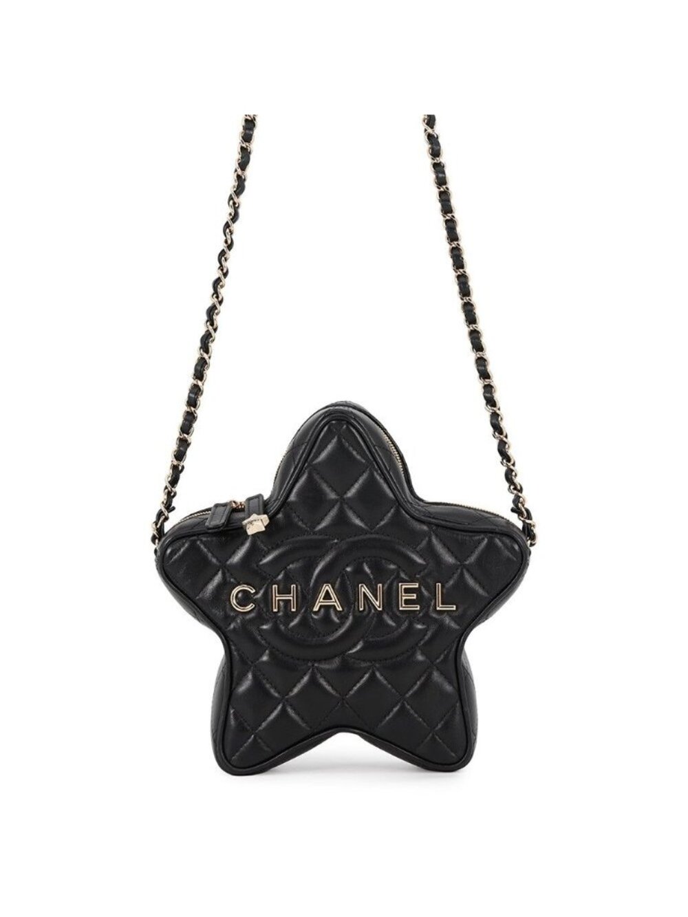 Chanel Chain Shoulder Bag Quilted CC Logo Star Lambskin Black